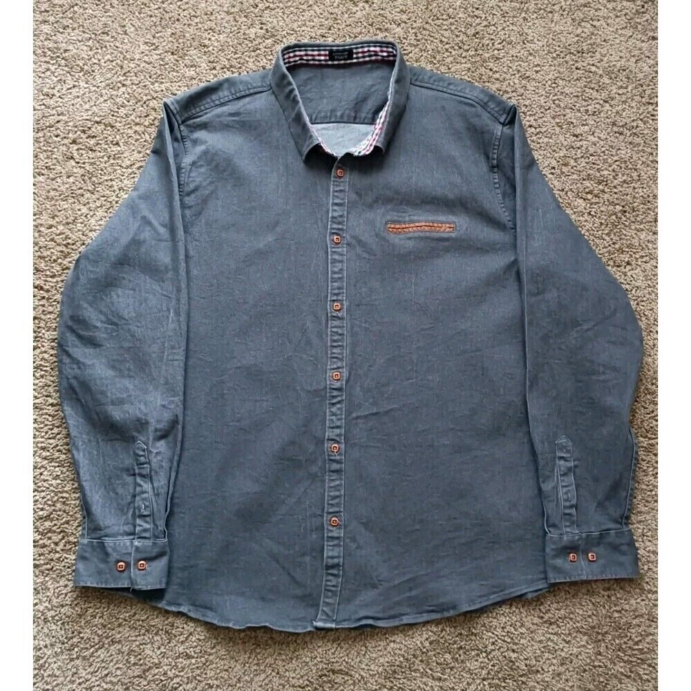 Coofandy Button Up Shirt Men's Size XXXL Denim Charcoal Gray Long Sleeve